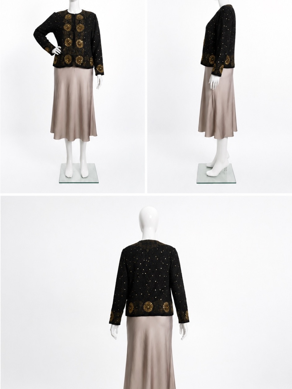 Brilliante by J.A. 100% Silk Beaded Sequin Evening Jacket Black Gold Vintage